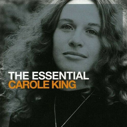 Black and white photo of a woman with wavy hair, captioned 'The Essential Carole King'.
